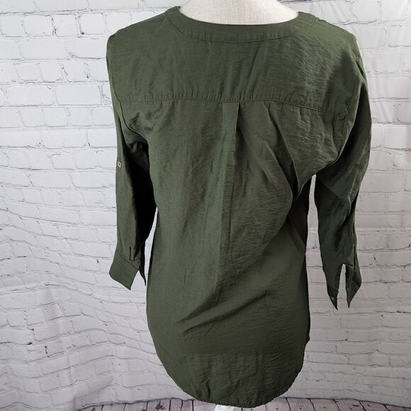 ROZ & ALI WOMEN'S ARMY GREEN TOP  1/4 QUARTER ZIP ROLL SLEEVE OPTION SIZE SMALL - Picture 6 of 7